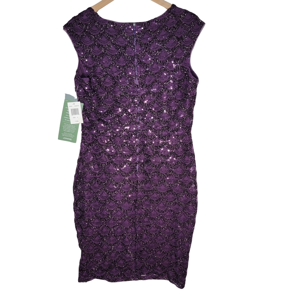 Jackie Jon Sequin Purple Scallop Sheath Dress Size 8 NWT - Picture 2 of 14